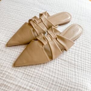 Mango MNG Leather Knotted Pointed Toe Flats Mules NEW 7.5